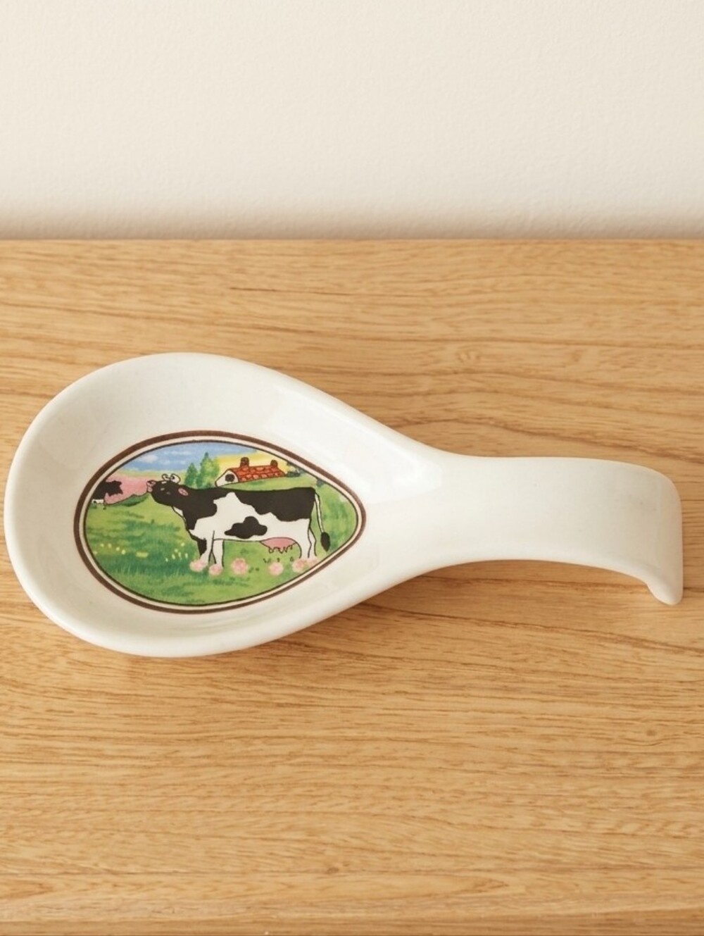 Vintage Country Cow Ceramic Spoon Rest Holder - Farmhouse Kitchen Counter Decor
